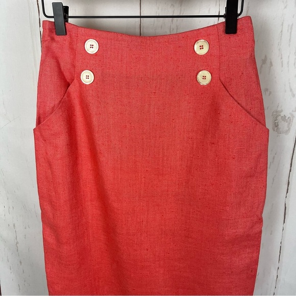 Vintage Ann Taylor linen pencil skirt coral pink 10 - Picture 4 of 7